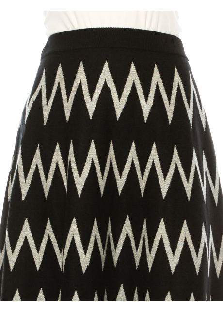 Black Zig Zag Print Midi Skirt