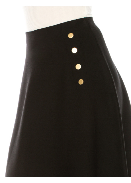 Stylish Black Midi Skirt With Buttons Details