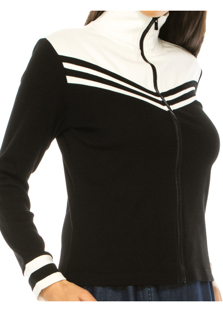 Black And White Zip Closure Long Sleeve T-Shirt