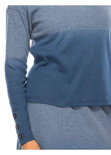 Button Details Blue Long Sleeve T-Shirt