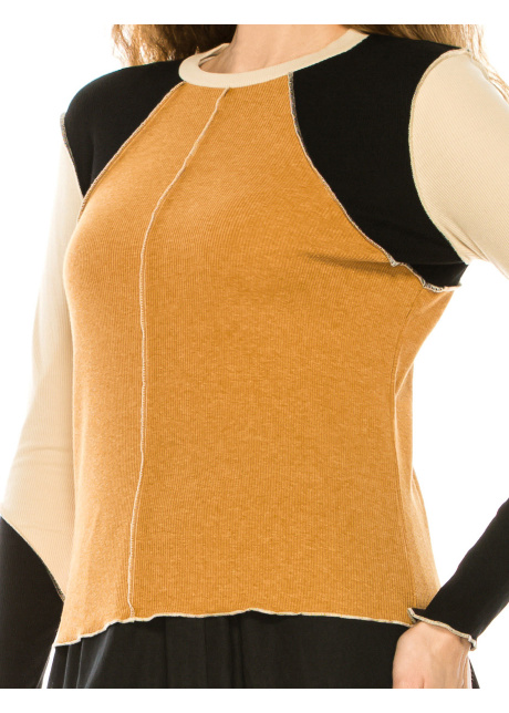 Camel Color Block Long Sleeve T-Shirt