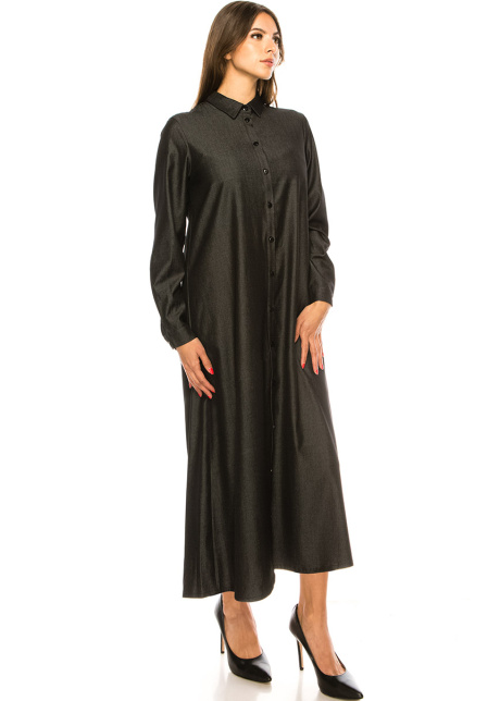 Shirt Collar Black Denim Dress