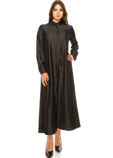 Shirt Collar Black Denim Dress