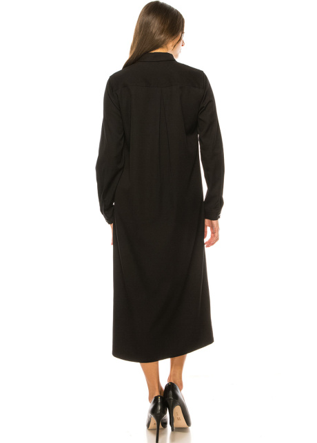 Long Sleeves Black Twill Midi Dress