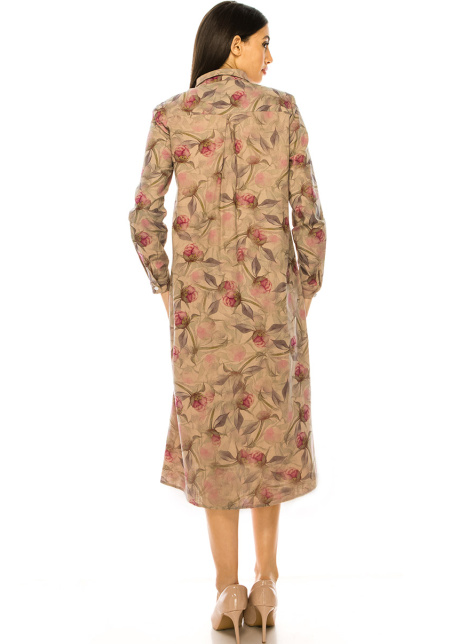 Floral Shirt Collar Dress With Button Closure