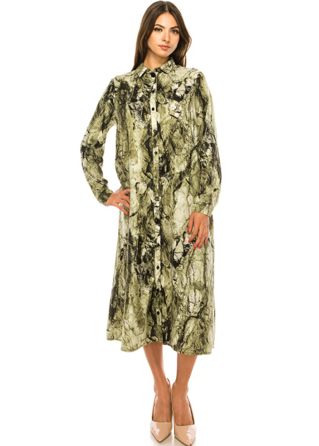 Green Midi Abstract Print Dress