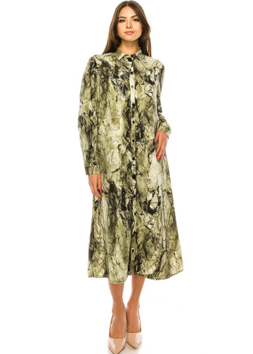 Green Midi Abstract Print Dress
