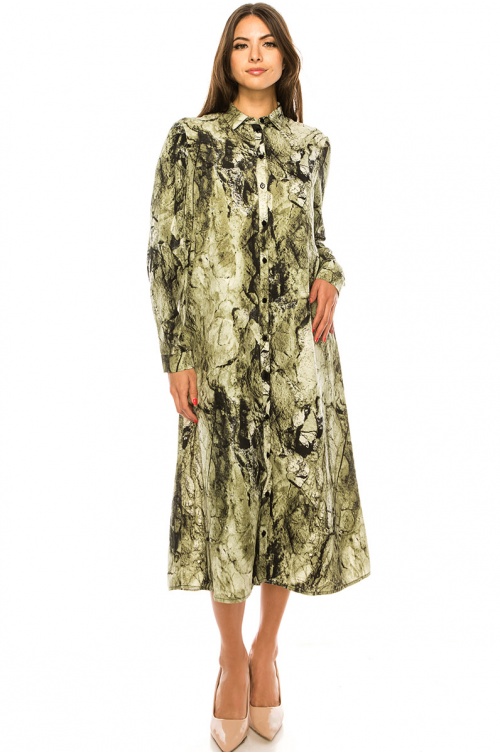 Green Midi Abstract Print Dress