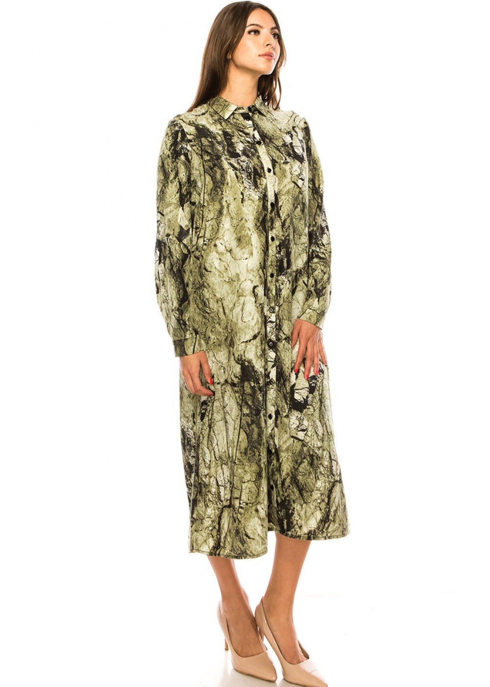 Green Midi Abstract Print Dress