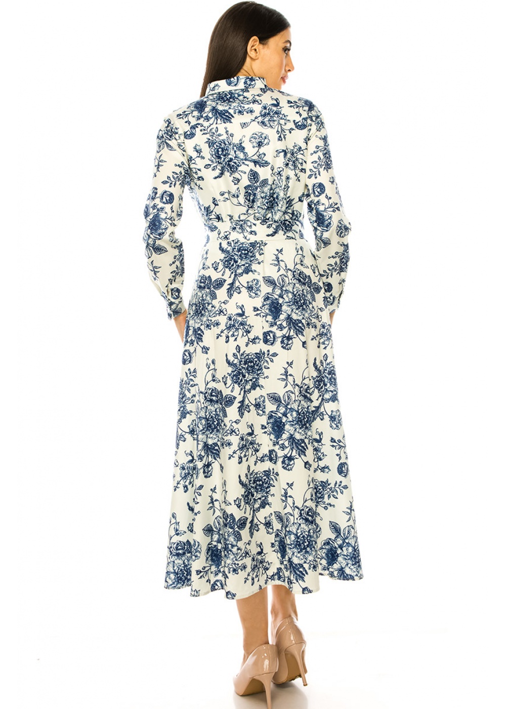 White Maxi Dress With Blue Floral Print