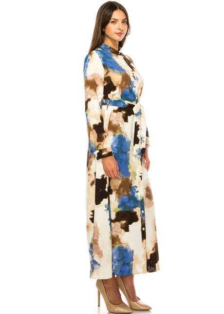 Long Sleeve Abstract Print Maxi Dress