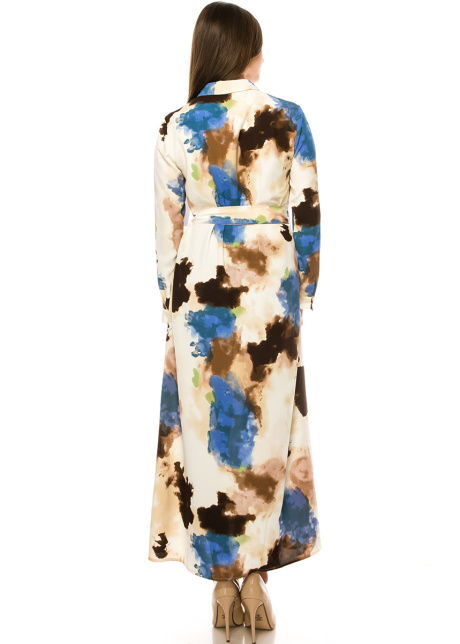 Long Sleeve Abstract Print Maxi Dress