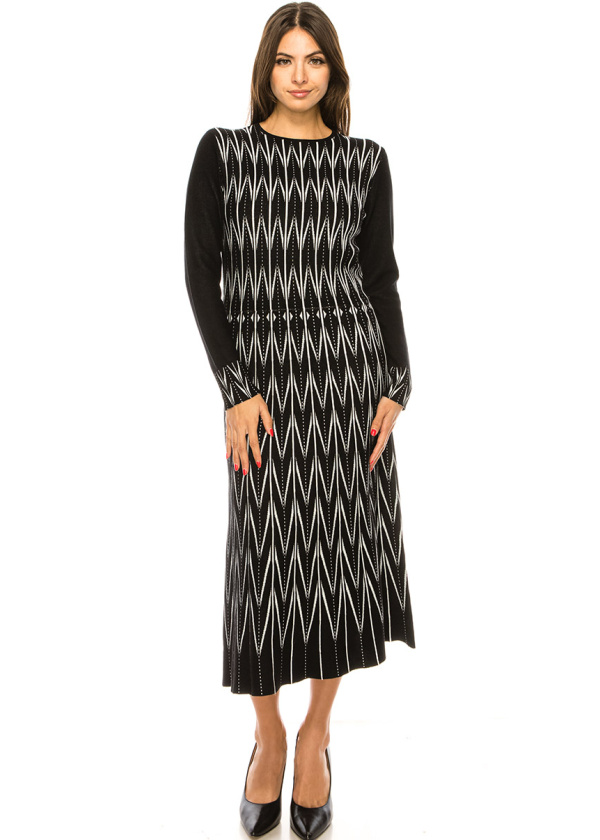 Black & White Zig-Zag Midi Dress