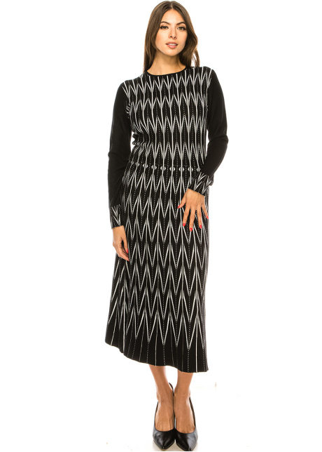 Black & White Zig-Zag Midi Dress