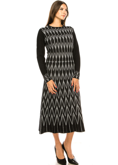 Black & White Zig-Zag Midi Dress