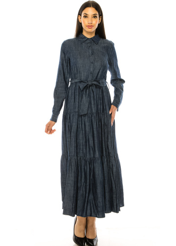 Shirt Collar Navy Maxi Dress