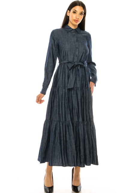 Shirt Collar Navy Maxi Dress