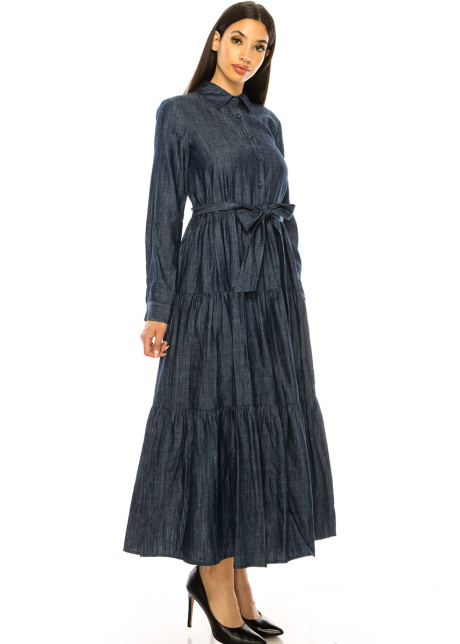 Shirt Collar Navy Maxi Dress