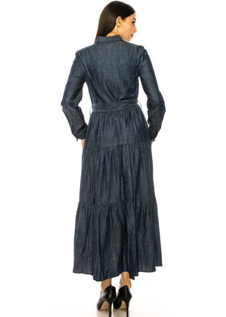 Shirt Collar Navy Maxi Dress