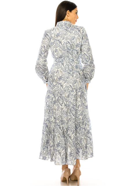 Chest Pockets Dress With Floral Print