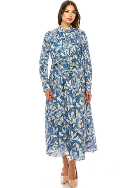 Leaf Print Dress in Blue