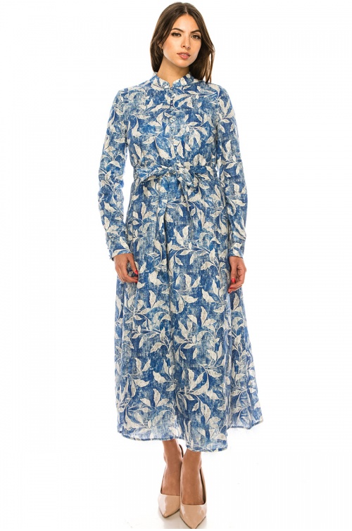 Leaf Print Dress in Blue