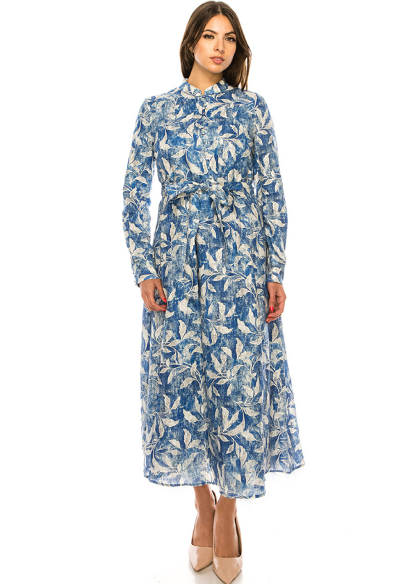 Leaf Print Dress in Blue
