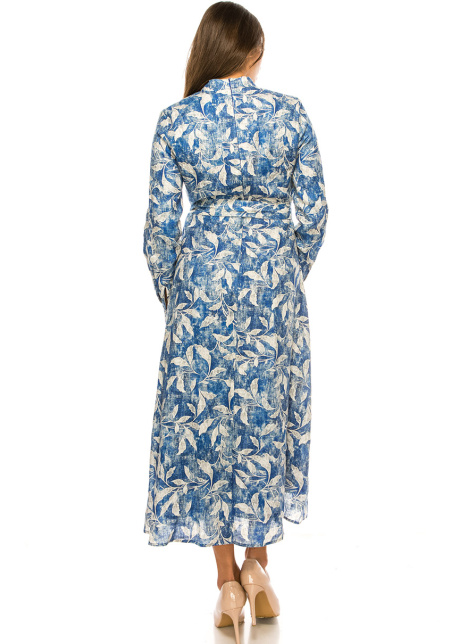 Leaf Print Dress in Blue
