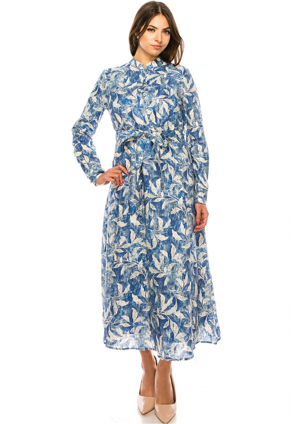 Leaf Print Dress in Blue