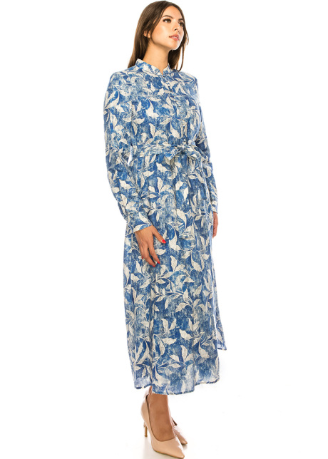 Leaf Print Dress in Blue
