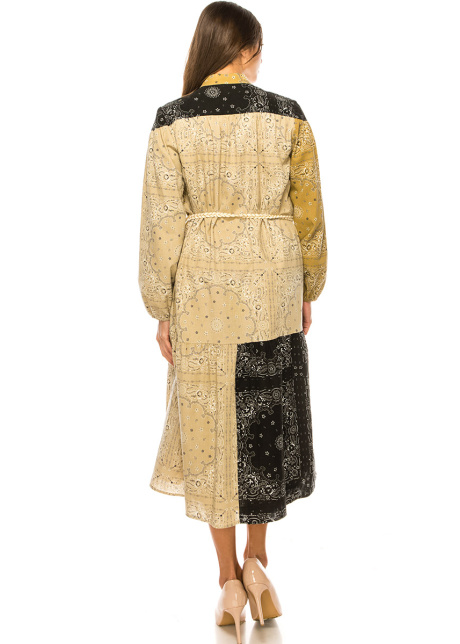 Camel Patchwork Bandana Print Dress