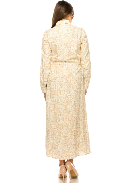 Camel Printed Dress With Shirt Collar