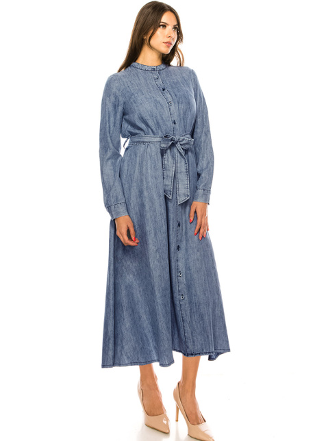 Dark Blue Denim Maxi Dress