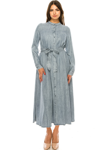 Light Blue Denim Maxi Dress