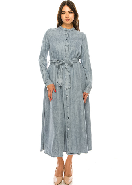 Light Blue Denim Maxi Dress