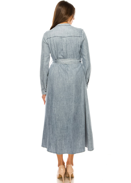 Light Blue Denim Maxi Dress