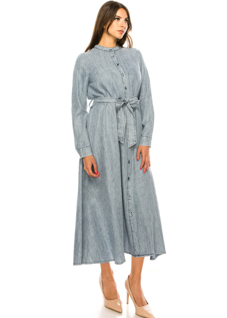 Light Blue Denim Maxi Dress