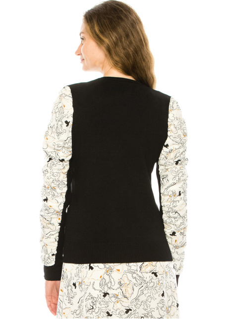 Crew Neck Sweater With White Draped Sleeves