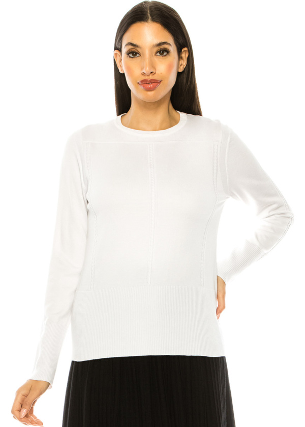 White Knit Sweater With Stripes