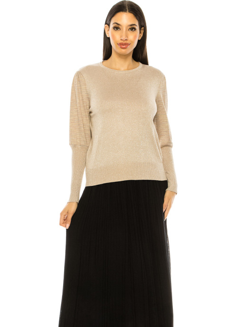 Leg-Of-Mutton Sleeve Sweater In Beige