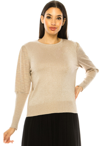 Leg-Of-Mutton Sleeve Sweater In Beige