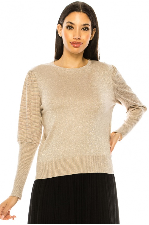 Leg-Of-Mutton Sleeve Sweater In Beige