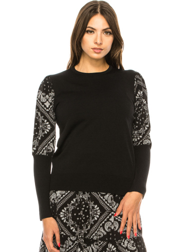 Black Bandana Leg-Of-Mutton Sleeve Sweater