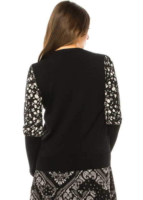 Floral Sleeve Finesse Sweater In Black