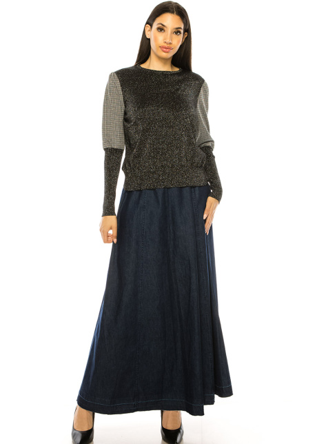 Leg-Of-Mutton Sleeve Sweater In Black Shimmer