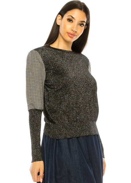 Leg-Of-Mutton Sleeve Sweater In Black Shimmer