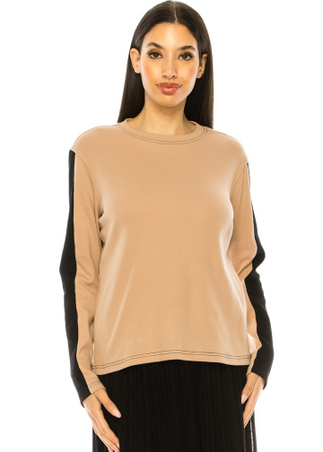 Classic Camel Long Sleeve T-Shirt With Black Stripe Accents