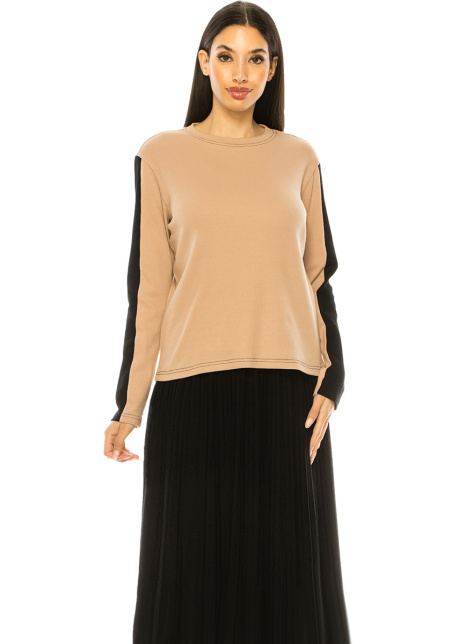 Classic Camel Long Sleeve T-Shirt With Black Stripe Accents