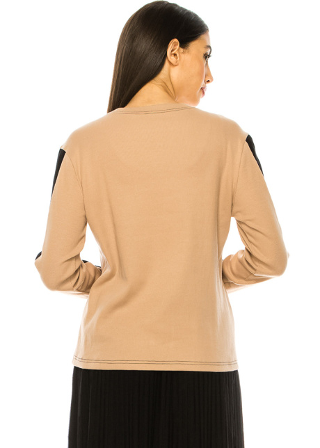 Classic Camel Long Sleeve T-Shirt With Black Stripe Accents