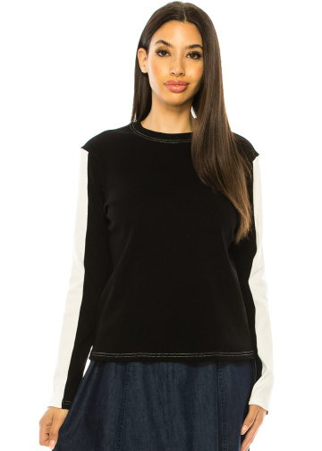 Classic Black Long Sleeve T-Shirt With White Stripe Accents
